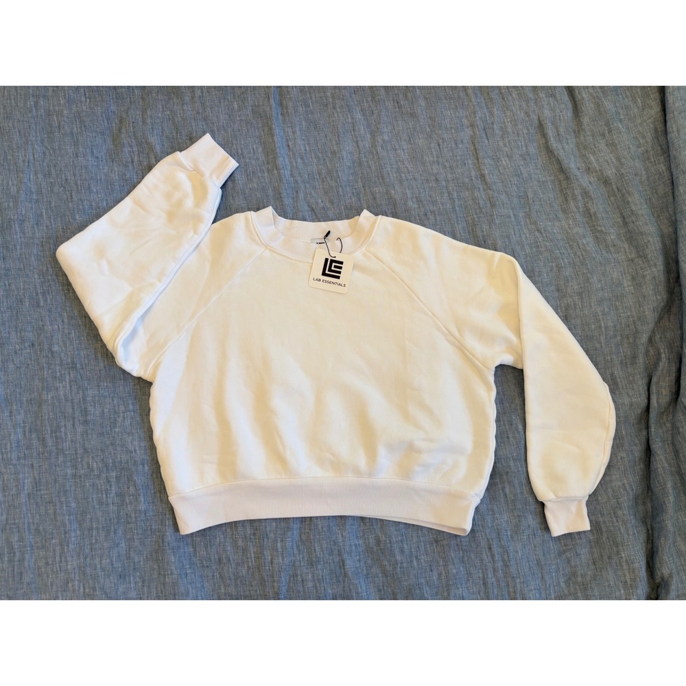 Lab Essentials Dionne Crisp White Sweatshirt Womens Small NWT Made in LA